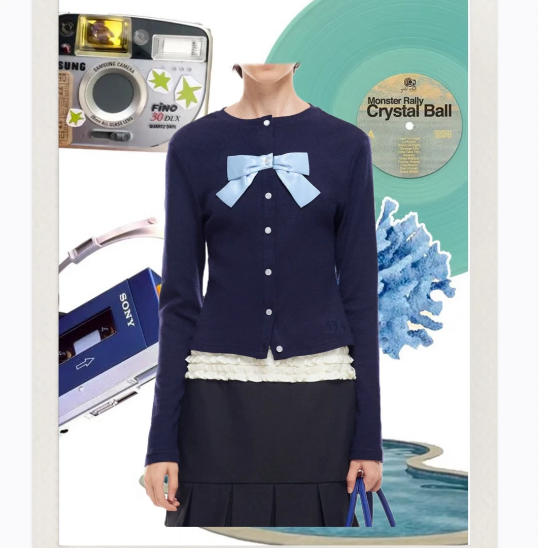 【安—许愿日】秋冬新品手定精致蝴蝶结基础毛织打底开衫外套