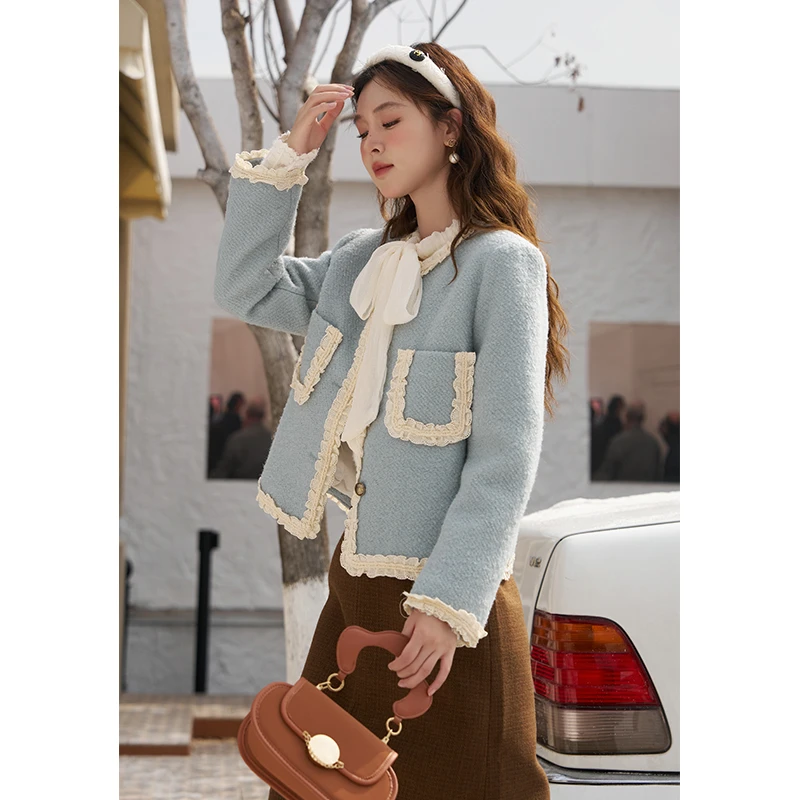 谜秀小香风羽绒服女冬季秋冬时尚蕾短款外套女白鸭绒