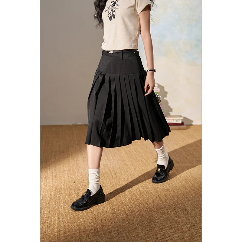 【年中大促】谜秀夏季高腰百褶半身裙女士气质通勤短裙a字裙显瘦时