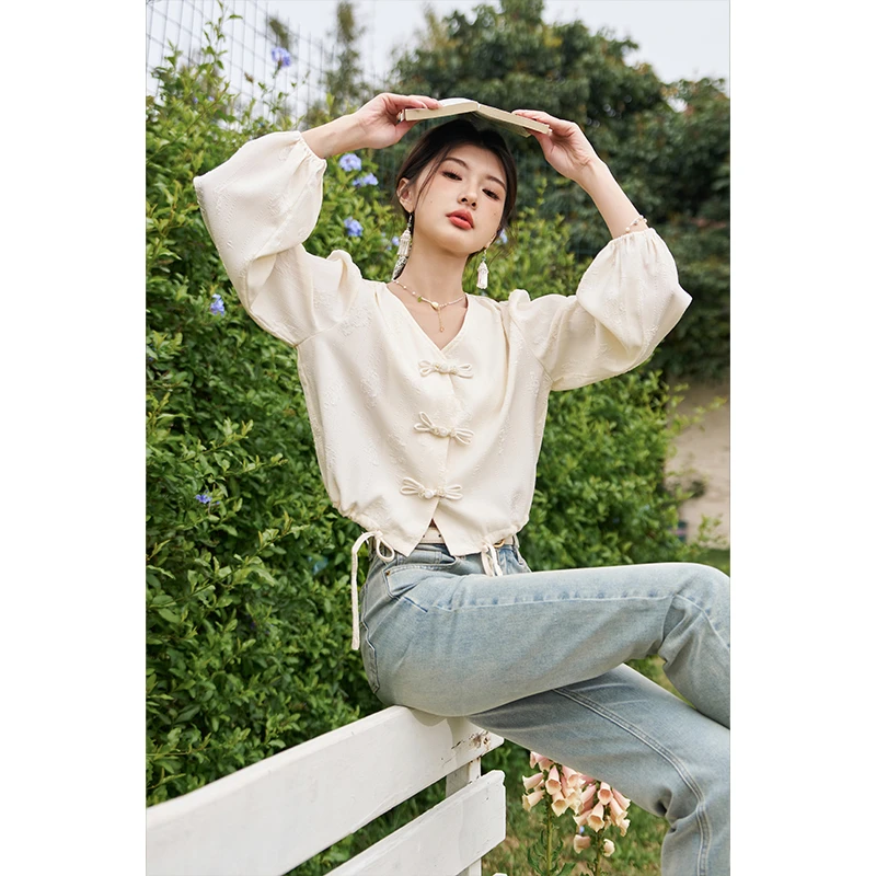 【年中大促】谜秀国风新中式盘扣衬衫女2024春季新款女装设计感小衫