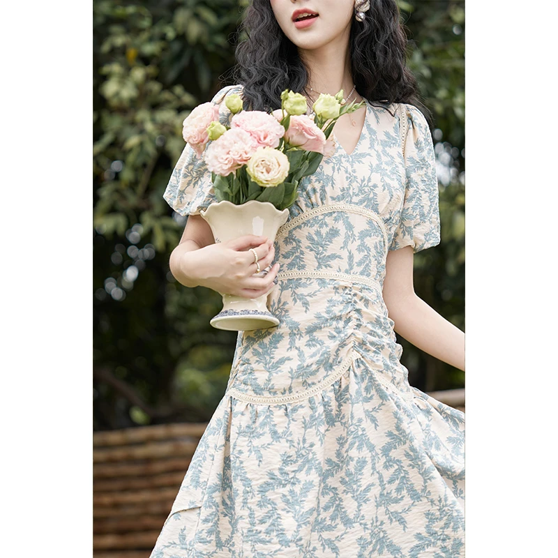 【年中大促】谜秀【杜丽花园】法式复古温柔泡泡袖显瘦碎花收腰连衣裙