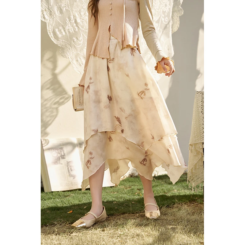 【年中大促】谜秀新品设计感不规则半身裙A字裙花长裙子气质夏季