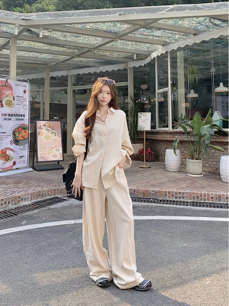 极简风春季新款通勤套装女气质高级感显瘦宽松衬衫休阔腿裤套装