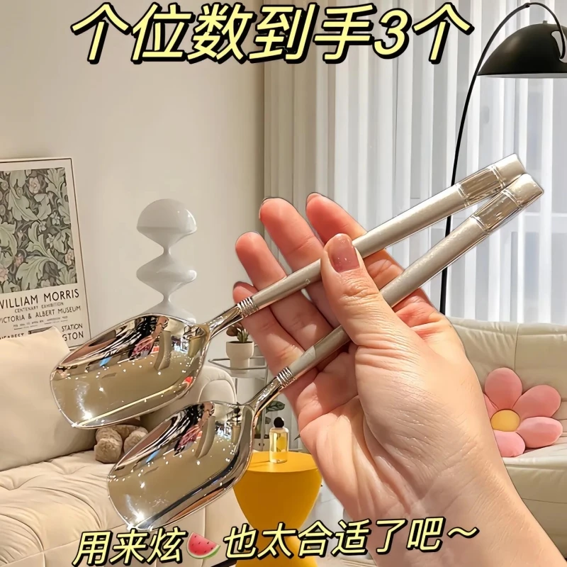 不锈钢汤勺ins颜值学生勺子网红甜品勺家用饭勺西瓜勺创意调羹勺