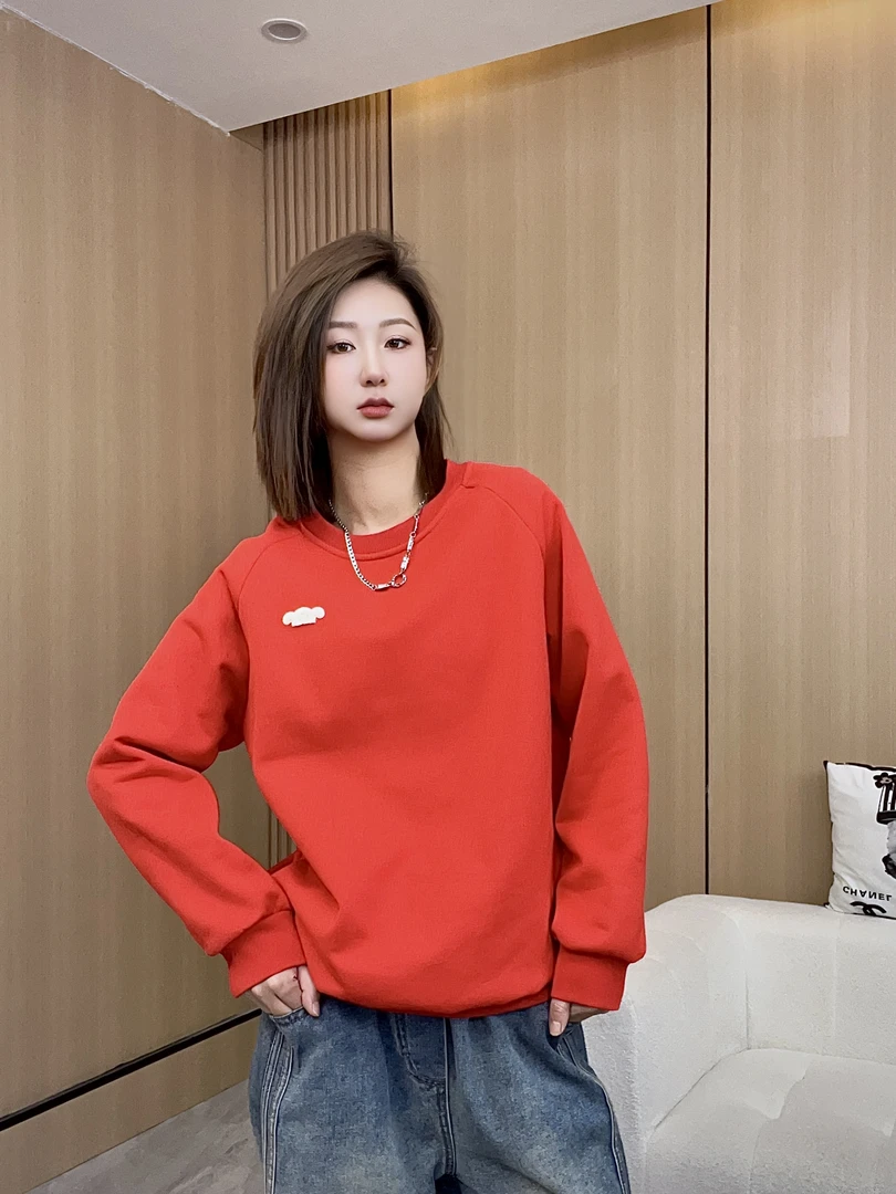 TD家秋冬新款加绒新年款红色卫衣男女休闲纯棉上衣