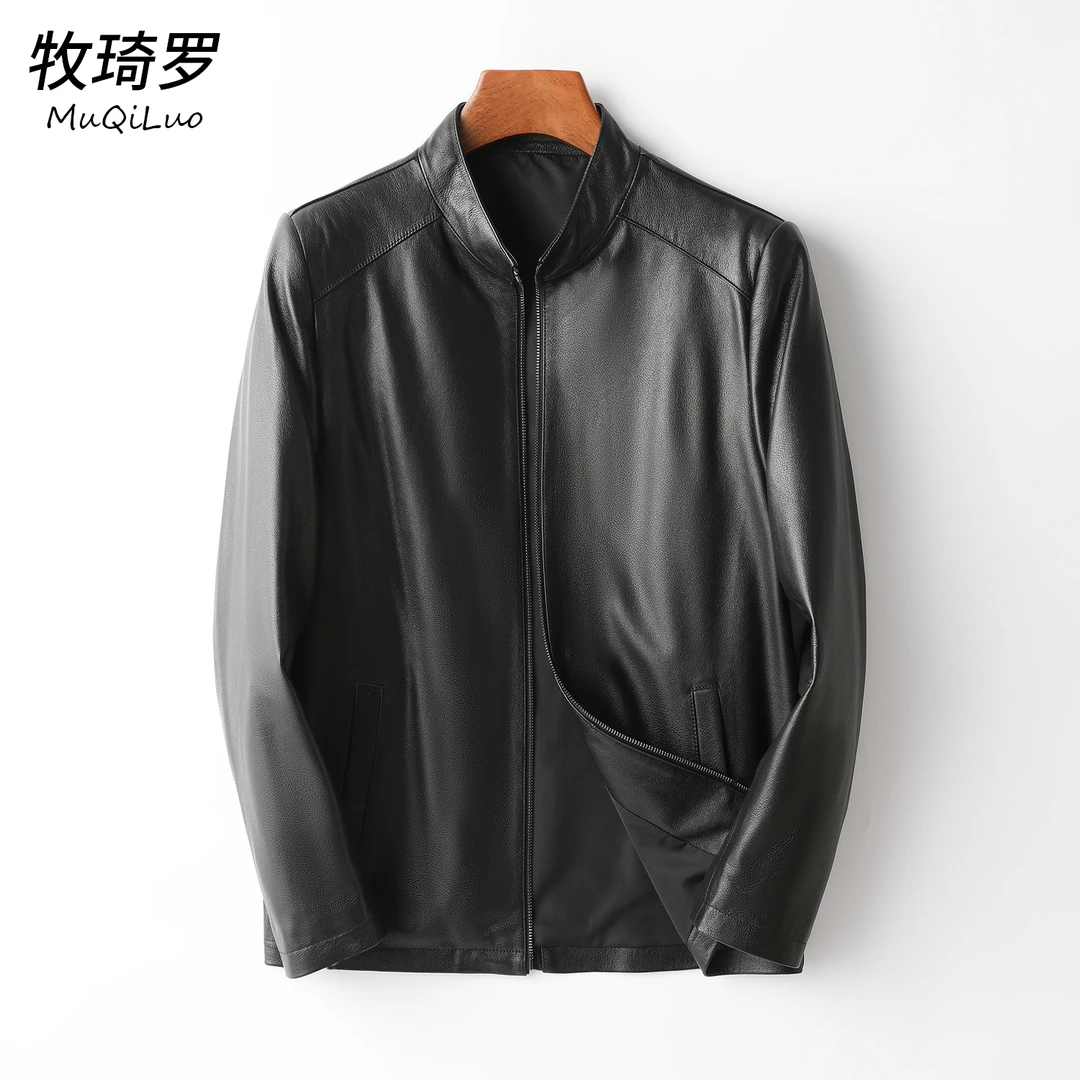 【牧琦罗】春秋时尚男士真皮休闲商务立领真皮皮衣外套