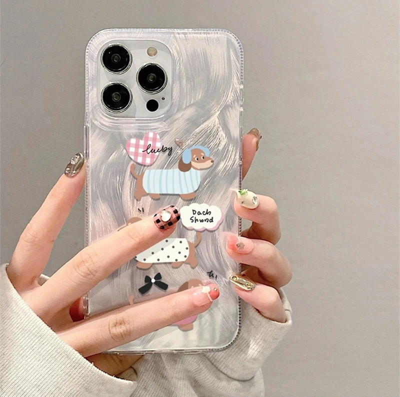 ins可爱腊肠狗适用苹果/华为/OPPO/荣耀/VIVO/小米全包防摔手机壳