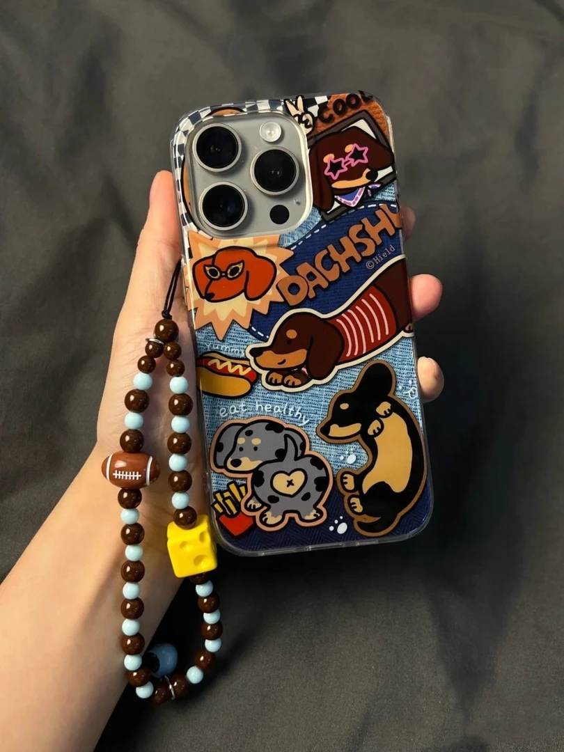 牛仔涂鸦腊肠狗适用苹果/华为/OPPO/荣耀/VIVO小米全包防摔手机壳