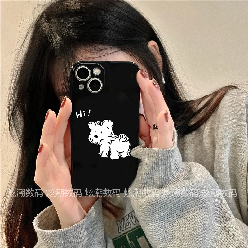 ins可爱狗狗适用于苹果/华为/OPPO/VIVO/小米荣耀全包亮黑手机壳