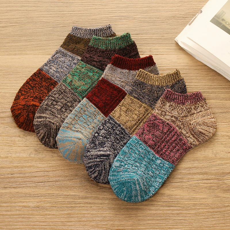 袜子男棉短袜男士防臭低腰短筒个性复古船袜四季毛线男袜子潮粗线