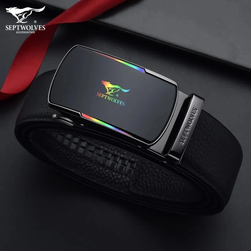 七匹狼皮带男士真皮正品高档自动扣纯牛皮腰带2023新款潮青年裤带