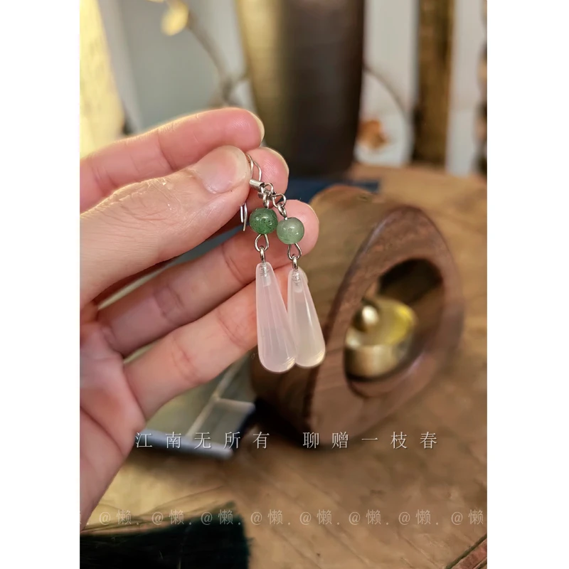 合金树脂耳饰 粉黛佳人~新中式水滴耳环小众设计高级感国风耳钉