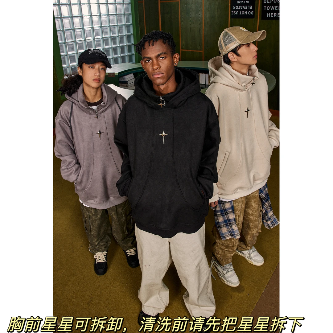 COURSEMYS 聪明陈520克不加绒重磅潮牌金属户外连帽卫衣高领外套