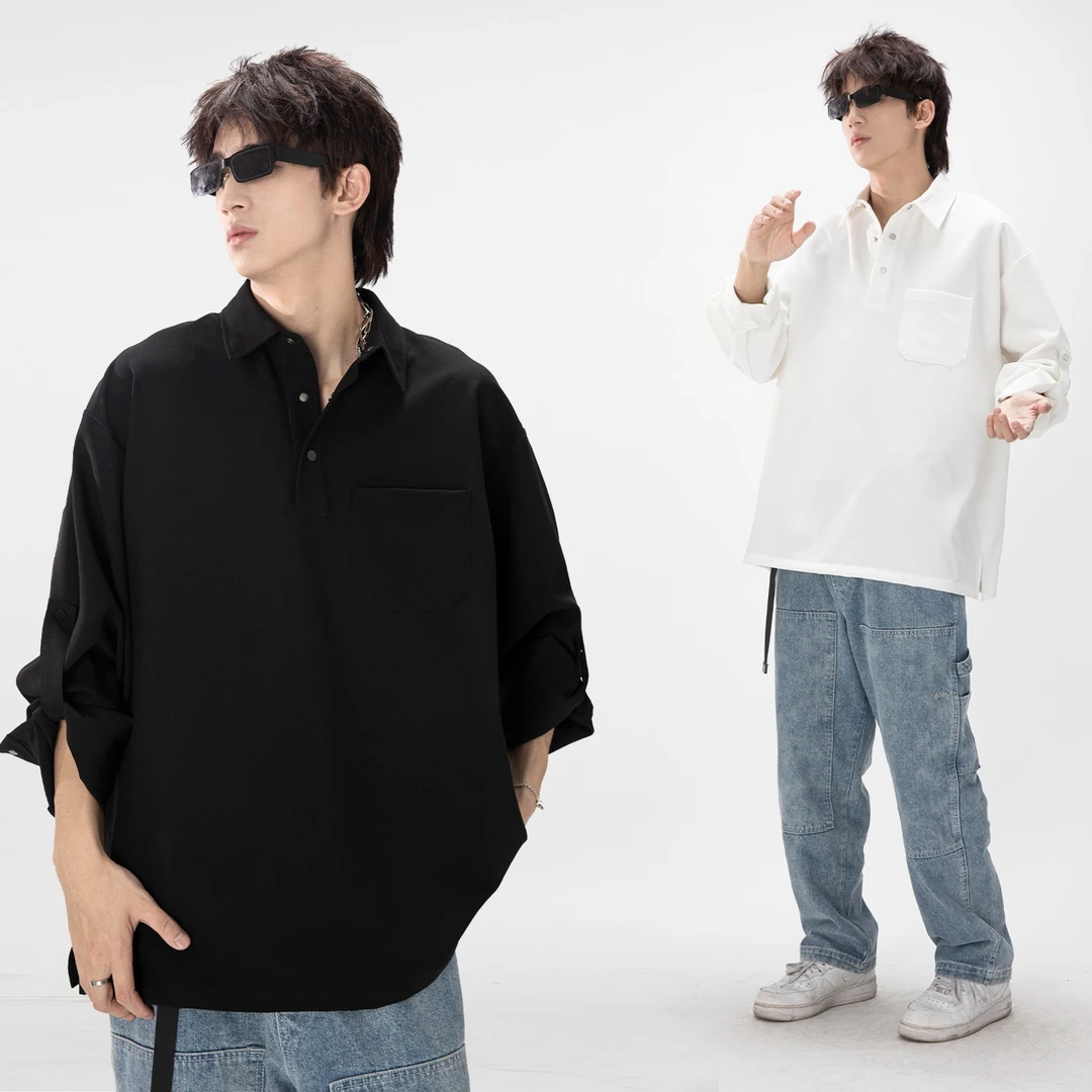 COURSEMYS聪明陈潮牌自制口袋装饰长袖遮肚腩衬衣设计感情侣衬衫