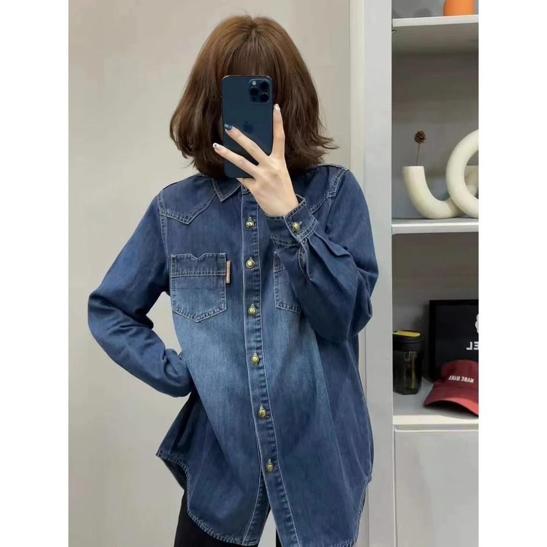 加绒牛仔衬衫女秋冬内搭衬衣新款2024年爆款今年流行韩系长袖上衣