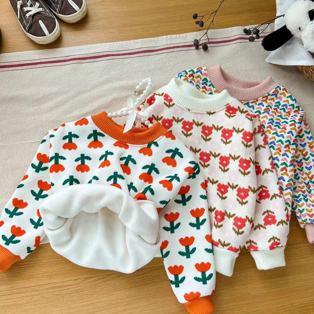 【加绒毛衣】女童加绒毛衣女宝贝圆领打底衫秋冬保暖套头上衣内搭