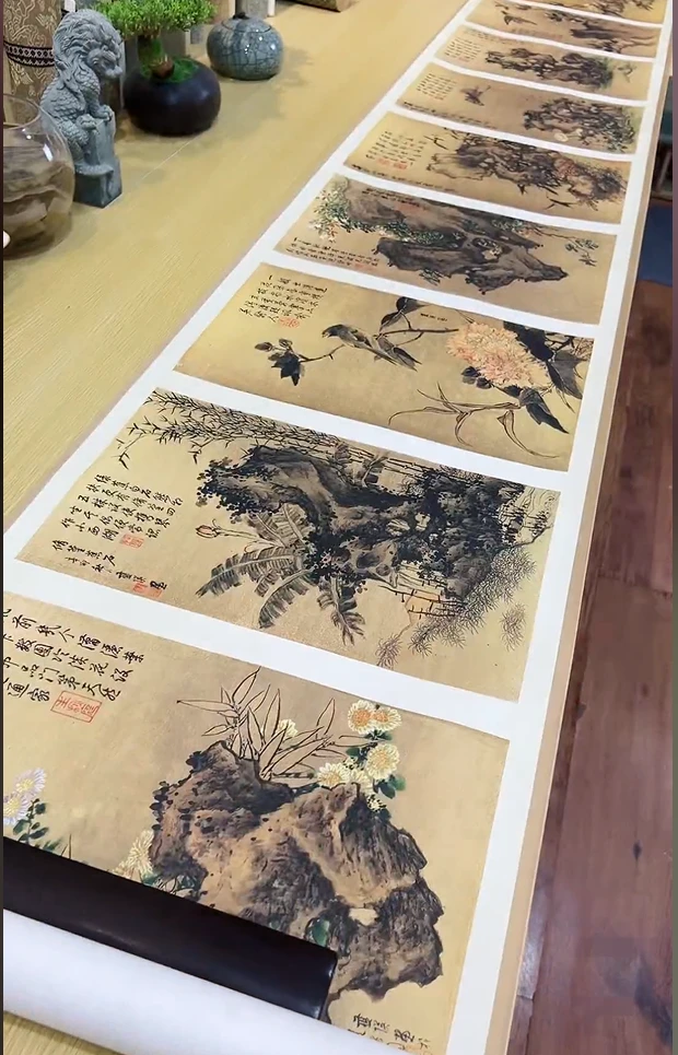 明 蓝瑛 画花鸟册12开(合集卷) 花鸟39.3X343.52cm -CJ 台北故宫