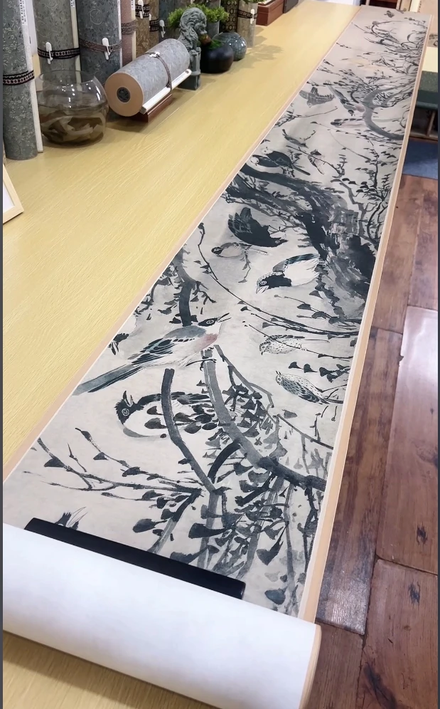 明 林良灌木集禽图卷纸本 花鸟1370.76x34cm-CJ北京故宫