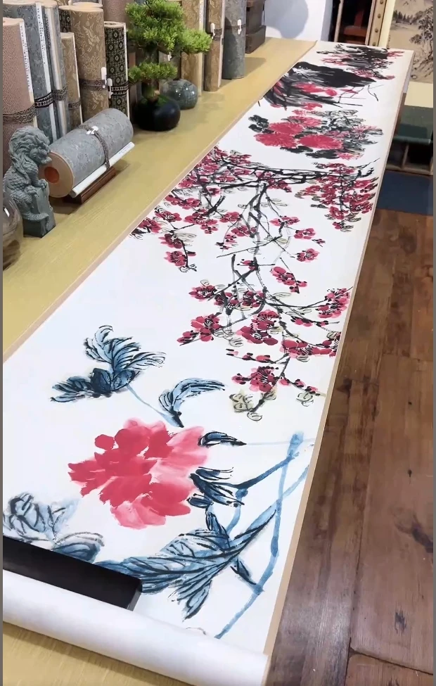 齐折枝花卉卷纸本 花鸟46.5x363.8cm -CJ 辽宁博物馆国画复仿