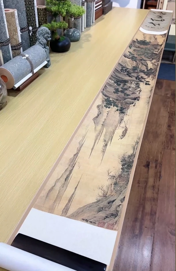 明唐寅秋山高士图 卷山水336.82.x23.7cm-CJ克利夫兰国画复仿