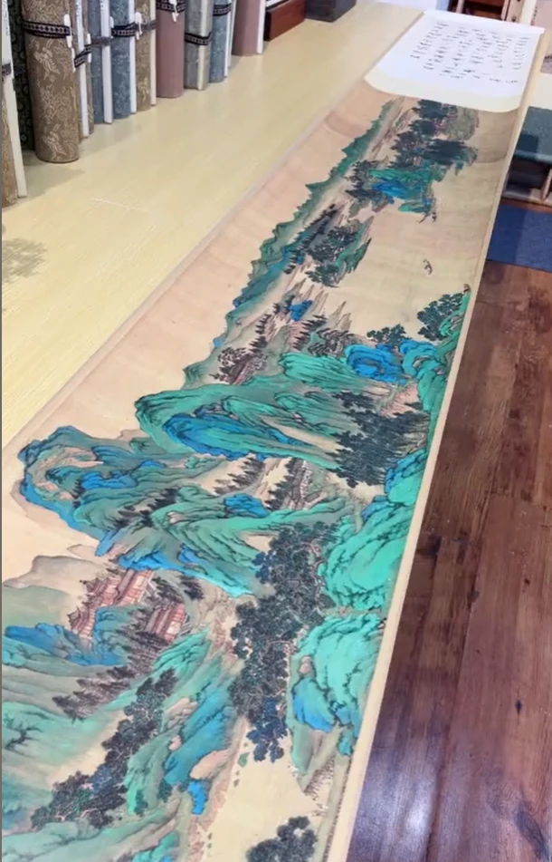 明 仇英 山水卷 山水469.32X37.6cm-CJ 台北故宫