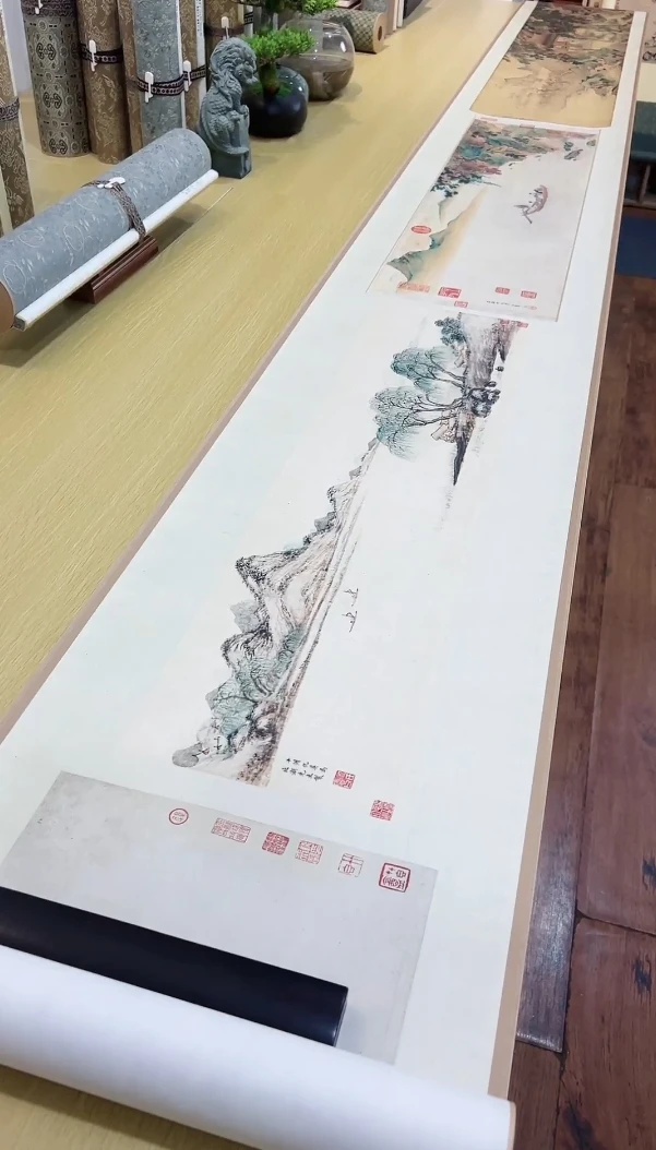 明仇英北湖图赤壁图募驴图东林图宫女游园图园居图592.48x37cm-CJ