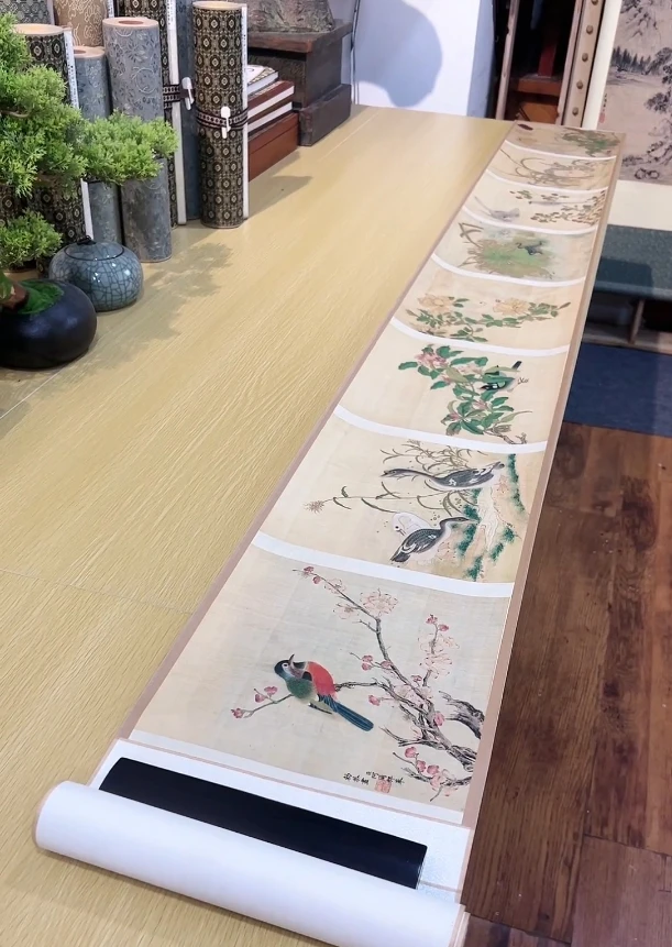 清舒穆禄阿尔阿尔临仇英写生册图8开 花鸟24.8x214.3cm-CJ