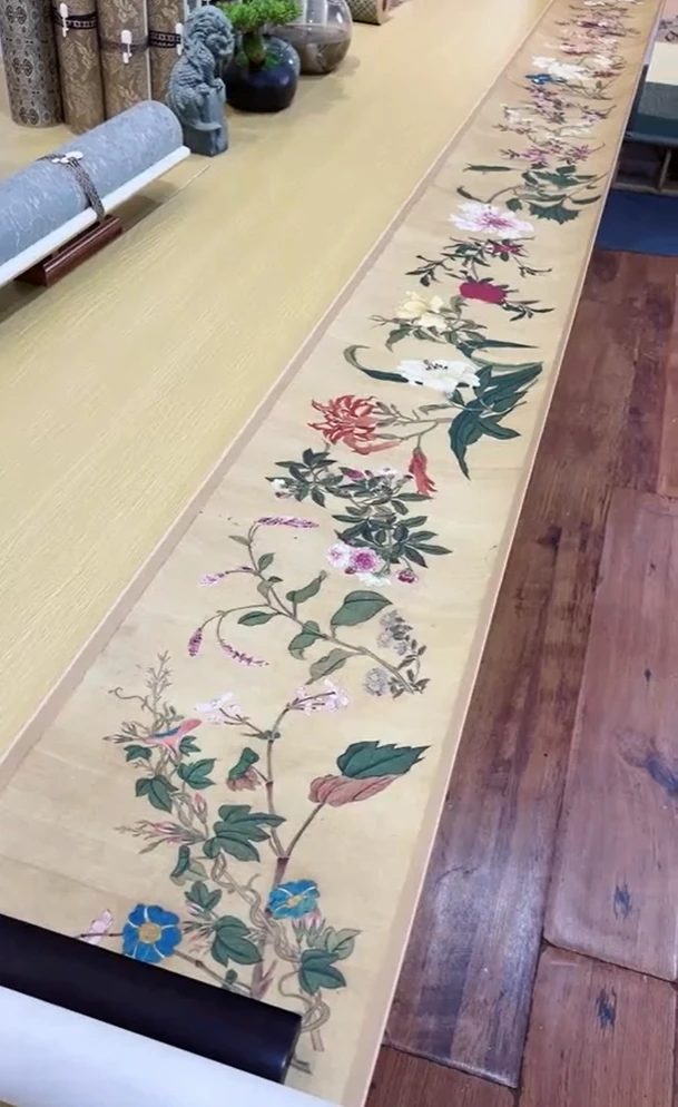 明周之冕 花卉图花鸟27X505.16cm -CJ台北故宫国画教材