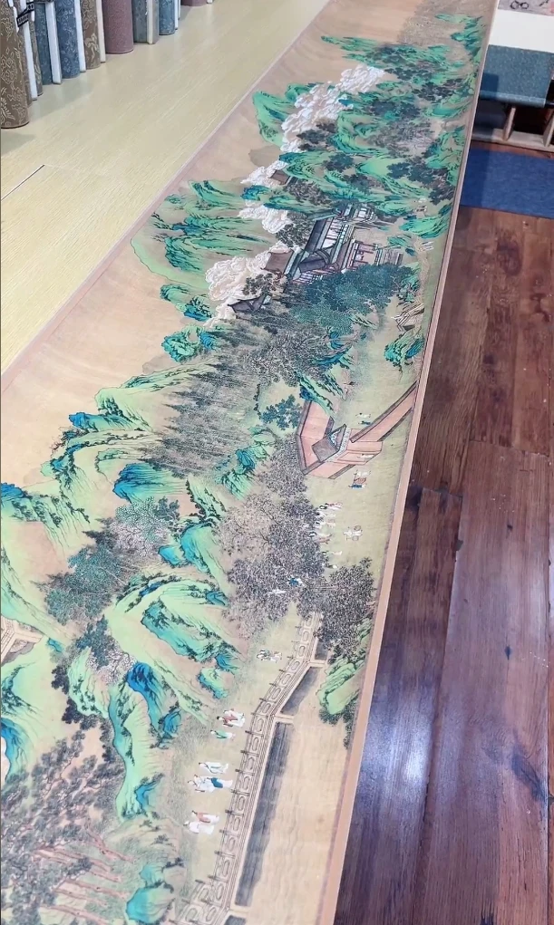 明仇英蟠桃仙会卷 山水440.51x40cm-CJ台北故宫