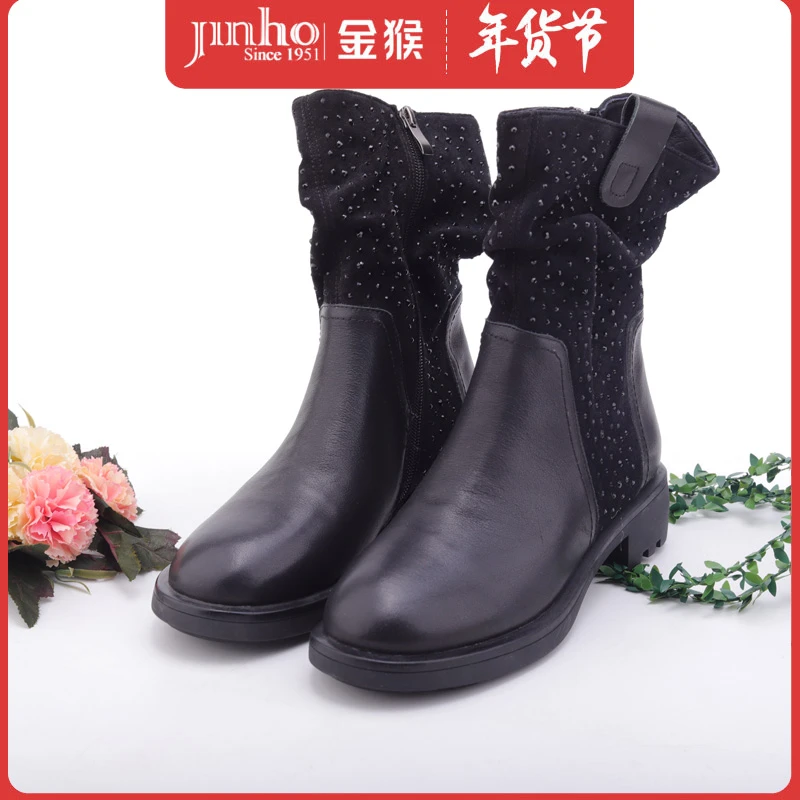 时尚舒适中筒女靴方跟圆头英伦女鞋,481240A