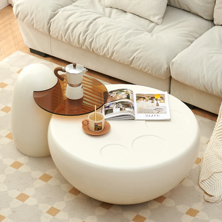 奶油风茶几客厅家用小户型极简约高级感茶桌网红圆形套几组合白色