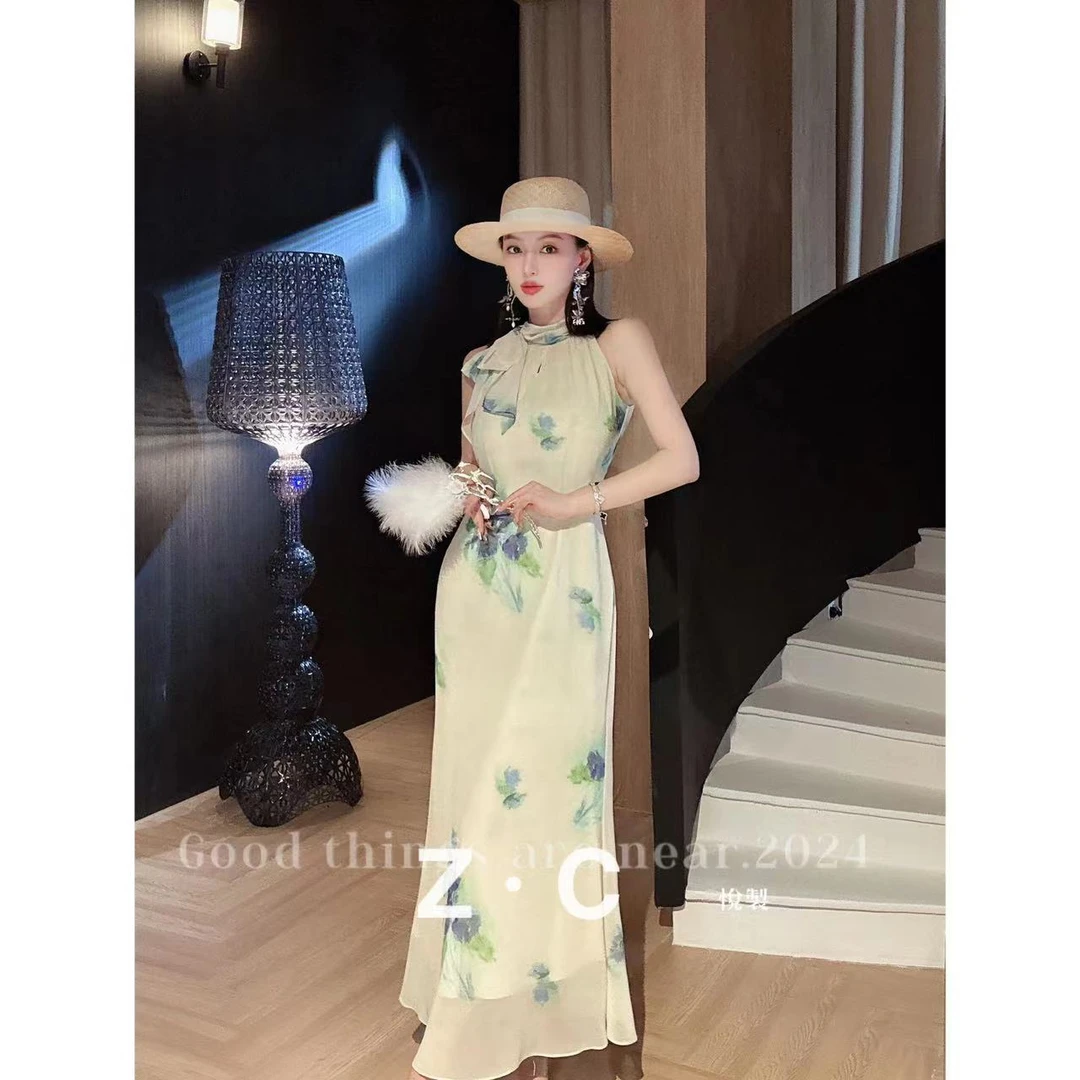 小悦悦【南阳千金】A-01627时尚清冷感中国风印花气质中领连衣裙