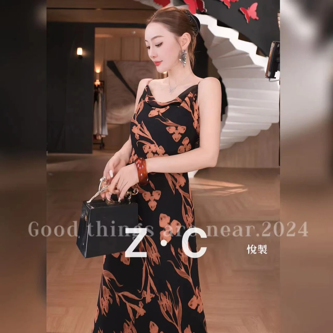 小悦悦【港岛日落】A-01727法式时尚感印花洋气a字设计女装连衣裙