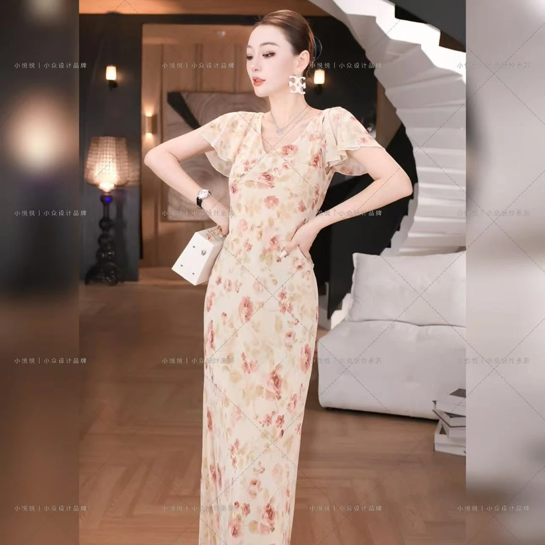 程悦夫妇【梧桐梦境】A-01772时尚设计师款春季百搭印花优雅连衣裙