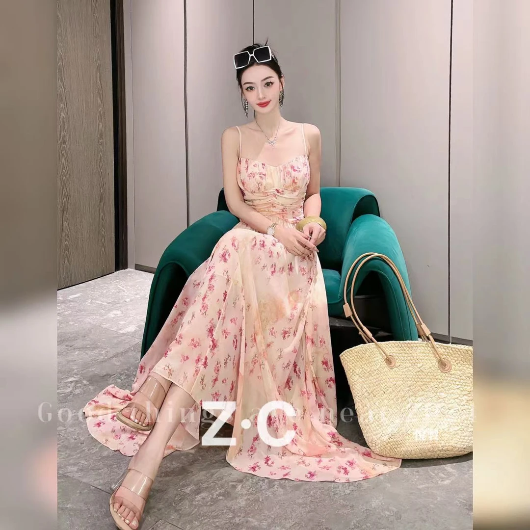 程悦夫妇【人鱼诱惑】A-01681度假风a字遮肚气质收腰吊带连衣裙夏