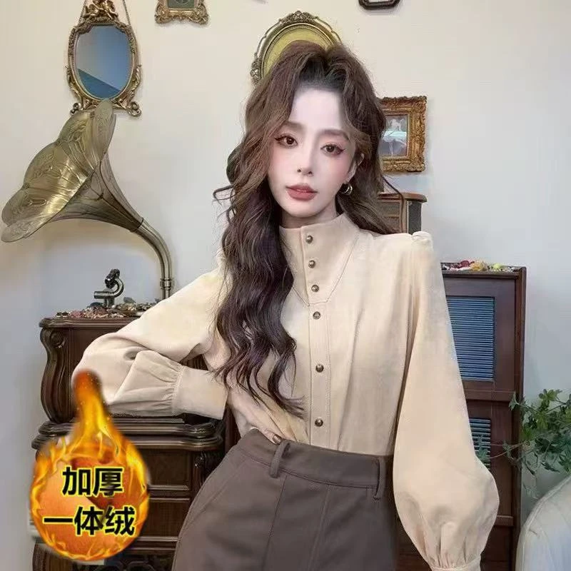 港式复古纽扣设计感衬衫女2025秋季新款气质百搭日常通勤长袖上衣