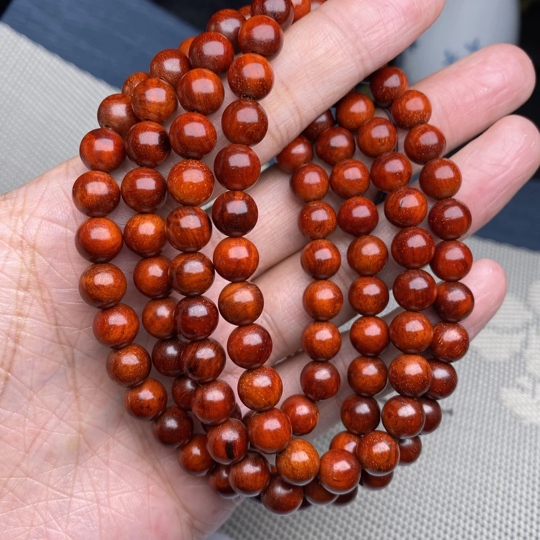 原汁原味0.8cm乱纹水波鳞底金星5星泥料小叶紫檀文玩手串佛珠念珠