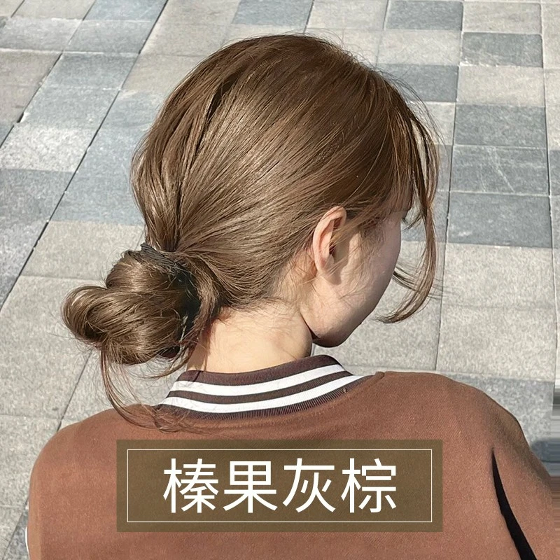 榛果灰棕2024时尚流行色染发剂家用蓬松不伤发奶茶色显白学生免漂