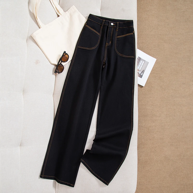 JL9763单裤/加绒三本针高腰阔腿牛仔裤2024年秋季新款显瘦阔腿裤