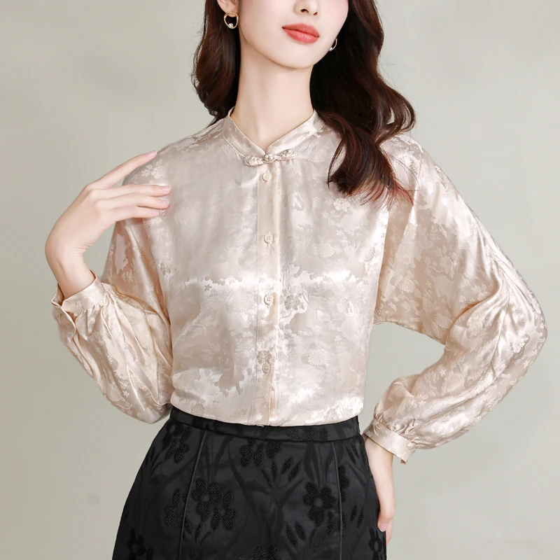 S-3XL KRN1835 春季新中式国风短款小众时尚复古长袖立领气质上衣