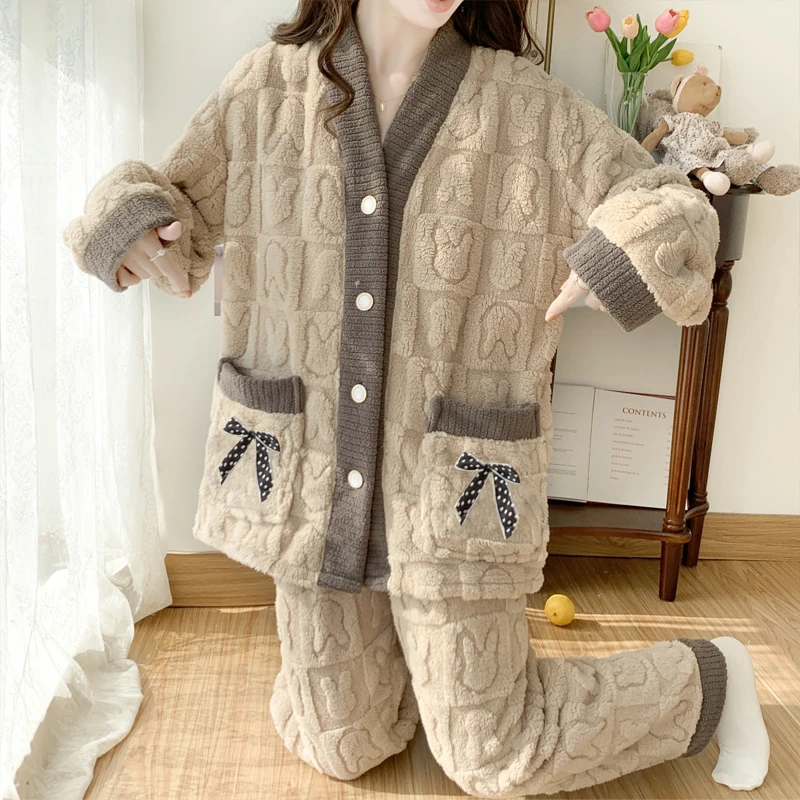 大码240斤长毛绒睡衣女2025冬季保暖开衫加大宽松加肥胖MM家居服