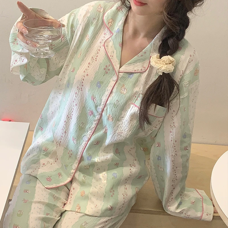 大码300斤睡衣女春秋季甜美长袖孕妇宽松加肥胖m加肥家居服外穿