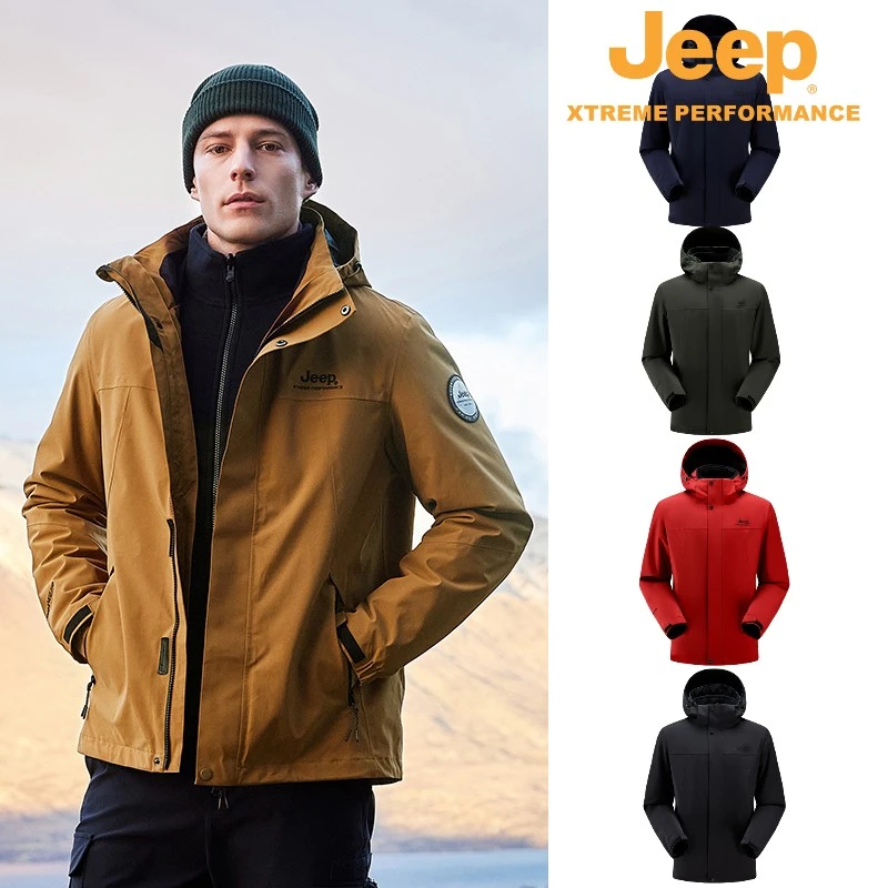 JEEP/吉普户外运动冲锋衣三合一可拆抓绒羽绒防风防水秋冬季外套