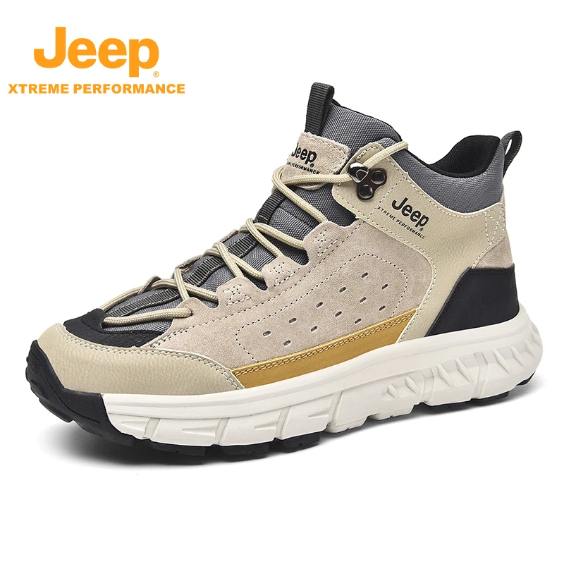 JEEP/吉普户外休闲鞋撞色设计款男鞋增高软底透气网面加厚保暖