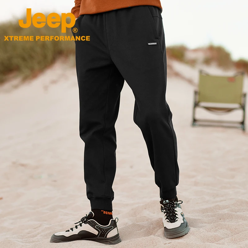 JEEP/吉普男士户外运动时尚防风保暖加绒针织长裤户外秋冬束脚