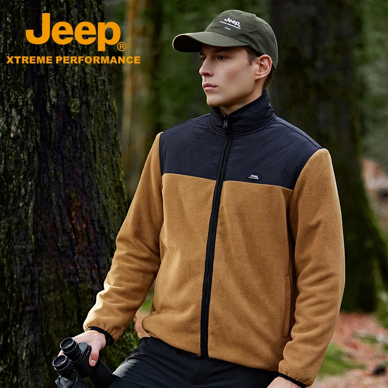 JEEP/吉普春季新款抓绒衣保暖加厚拼接款外套抗静电可接驳冲锋衣