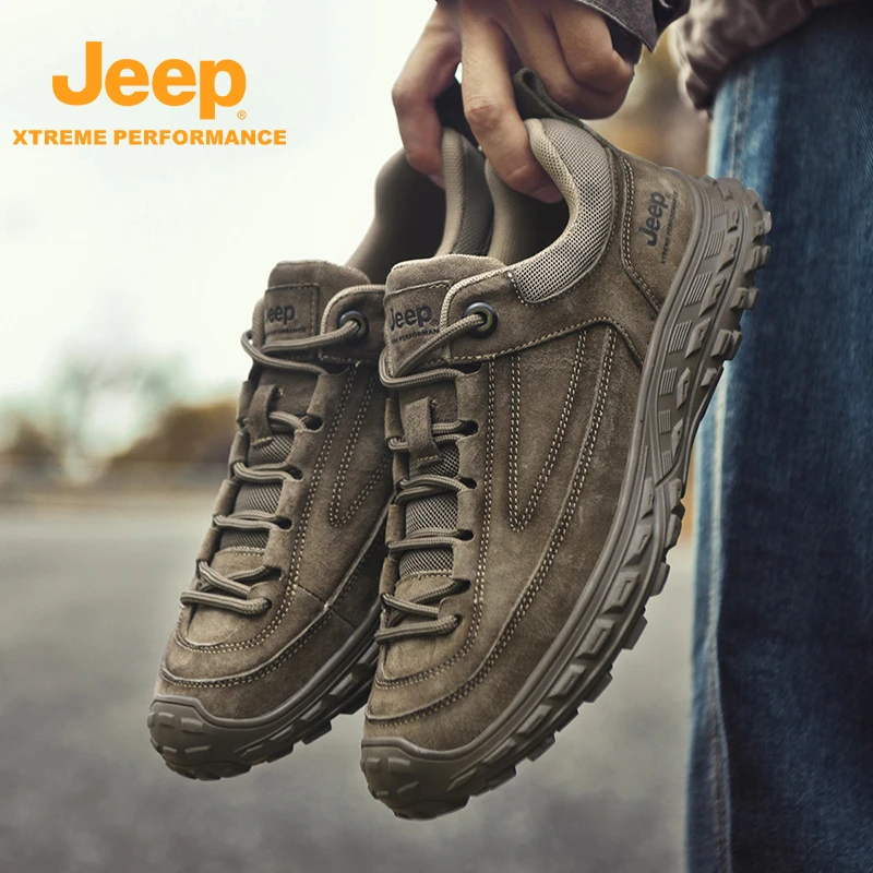 JEEP/吉普户外男士徒步鞋真皮透气软底软面低帮耐磨防滑登山鞋