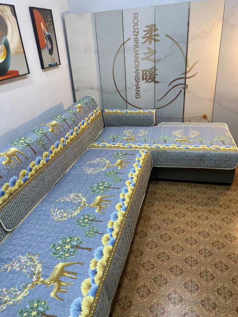 四季加厚防滑沙发垫/一套四片蓝色老式通用