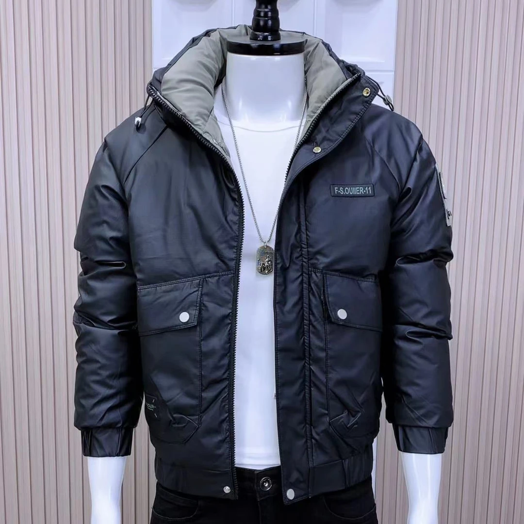 冬装新款简约修身连帽男士棉衣个性时尚保暖帅气棉服休闲潮流棉袄