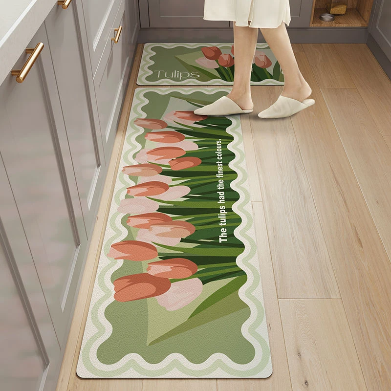 郁金香厨房地垫家用软硅藻泥防滑脚吸水吸油垫子耐脏可擦免洗地毯